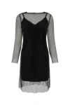 Max Mara Vezzo Short Embroidered Mesh Dress With Crystal In Black