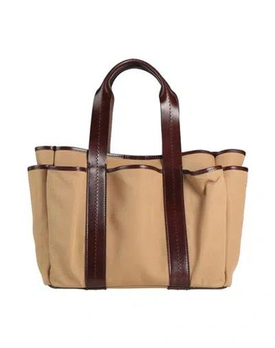 Max Mara Woman Handbag Khaki Size - Cotton, Cow Leather In Beige