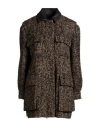 Max Mara Herringbone Pattern Wool Jacket With Leather Collar In Brown
