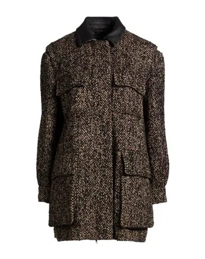Max Mara Woman Jacket Black Size 8 Virgin Wool, Polyamide In Brown