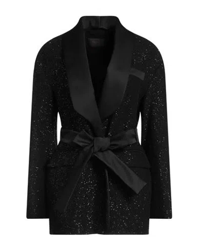 MAX MARA MAX MARA WOMAN JACKET BLACK SIZE 10 VISCOSE, POLYAMIDE, WOOL, POLYESTER, ELASTANE