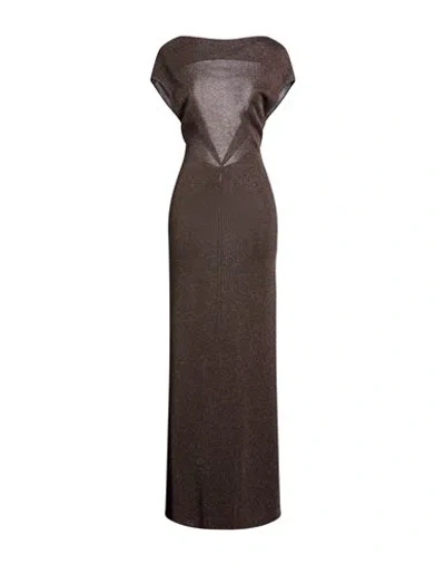 Max Mara Woman Maxi Dress Chocolate Brown Size M Viscose, Metallic Fiber