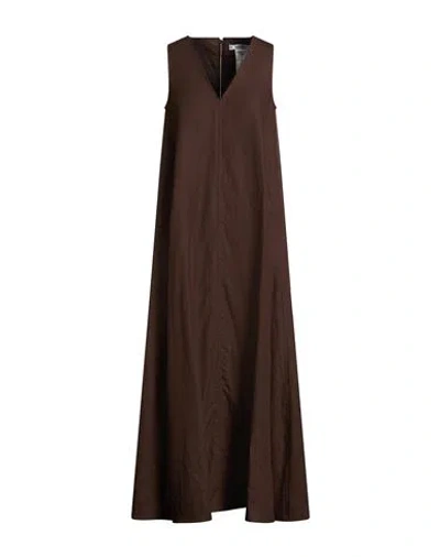 Max Mara Woman Maxi Dress Dark Brown Size 4 Linen