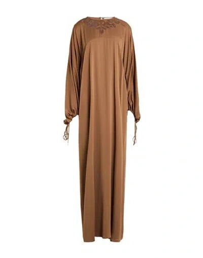 Max Mara Woman Maxi Dress Light Brown Size 4 Silk