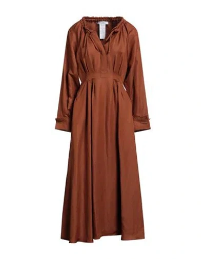 Max Mara Woman Maxi Dress Rust Size 6 Linen, Silk In Brown