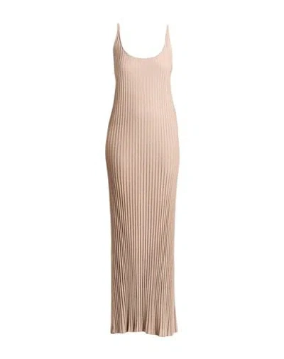 Max Mara Woman Maxi Dress Sand Size Xl Viscose, Metallic Fiber