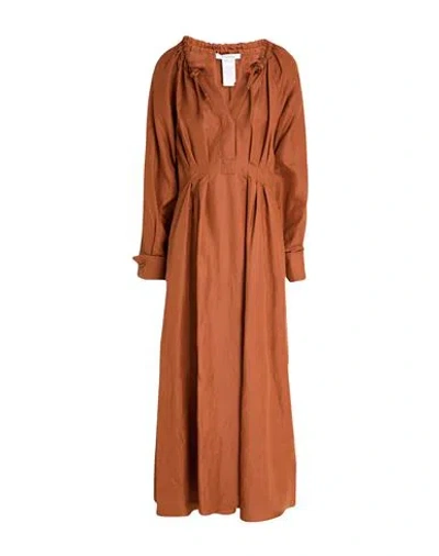 Max Mara Woman Maxi Dress Tan Size 12 Linen, Silk In Brown