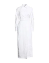 Max Mara Waist Belted French Cuffs Long Sleeve Midi Dress In White
