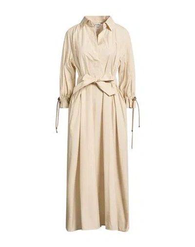 Max Mara Woman Midi Dress Beige Size 8 Cotton In Animal Print