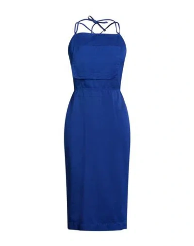 Max Mara Woman Midi Dress Bright Blue Size 4 Cotton