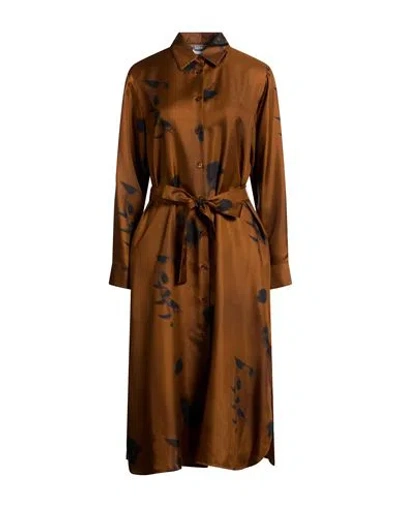 Max Mara Woman Midi Dress Brown Size 10 Silk