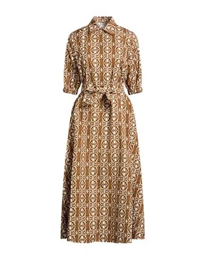 Max Mara Woman Midi Dress Brown Size 6 Cotton