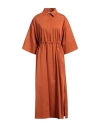 Max Mara Woman Midi Dress Rust Size 4 Cotton, Silk, Elastane In Red
