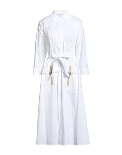Max Mara Woman Midi Dress White Size 14 Cotton, Silk, Elastane, Cow Leather