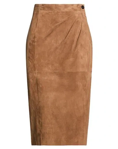 Max Mara Woman Midi Skirt Camel Size 8 Goat Skin In Sand
