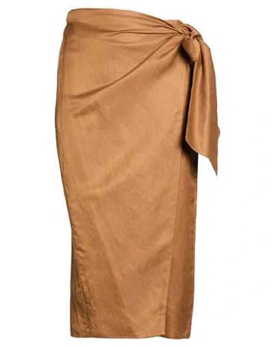 Max Mara Woman Midi Skirt Camel Size 8 Linen, Silk In Brown