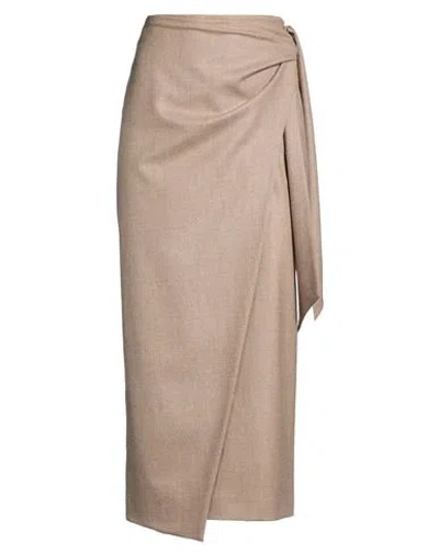 MAX MARA MAX MARA WOMAN MIDI SKIRT TAUPE SIZE 8 CASHMERE, ELASTANE