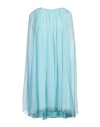 Max Mara Women Mini Light Blue Dress With Drawstring In Silk Chiffon Woman In Blue