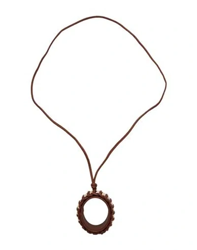 Max Mara Woman Necklace Brown Size - Cow Leather, Metal