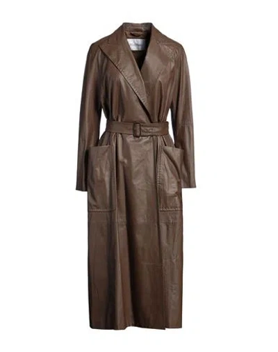 Max Mara Woman Overcoat & Trench Coat Dark Brown Size 8 Lambskin