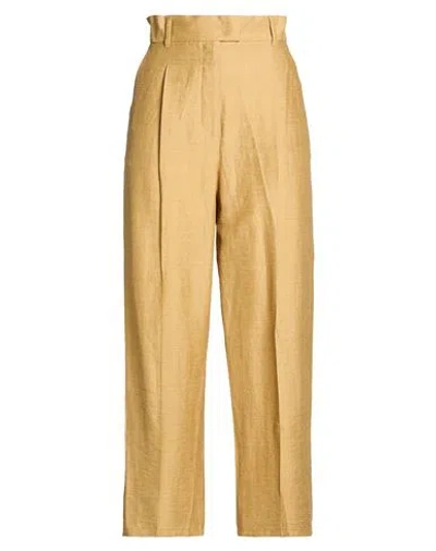 Max Mara Woman Pants Mustard Size 8 Linen, Silk, Polyamide In Neutral