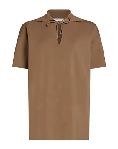 Max Mara Woman Polo Shirt Khaki Size L Viscose, Polyamide In Sand