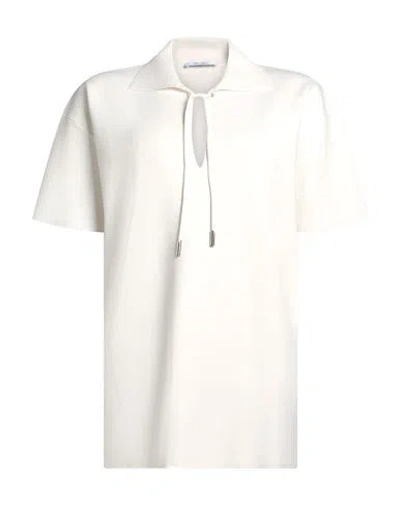 Max Mara Woman Polo Shirt White Size L Viscose, Polyamide In Multi
