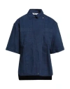 Max Mara Oversize Lapel Cotton Shirt With Curved Hem In Blue