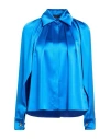 Max Mara Woman Shirt Bright Blue Size 8 Silk In Blue