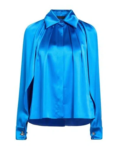 Max Mara Woman Shirt Bright Blue Size 8 Silk