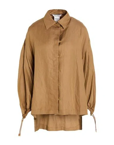 Max Mara Woman Shirt Camel Size 10 Linen, Silk In Beige