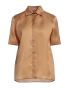 Max Mara Woman Shirt Camel Size 10 Silk In Beige