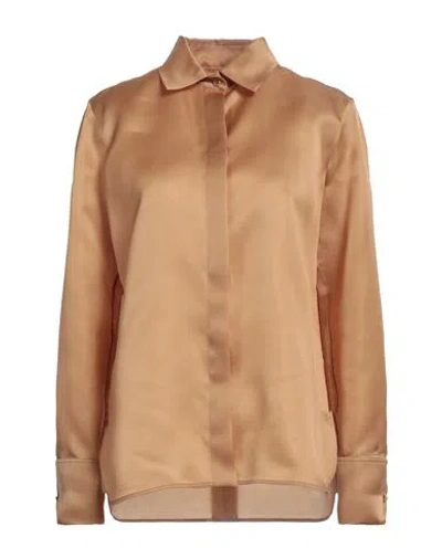 Max Mara Woman Shirt Camel Size 10 Silk In Beige