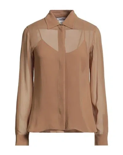 Max Mara Woman Shirt Camel Size 6 Silk In Brown