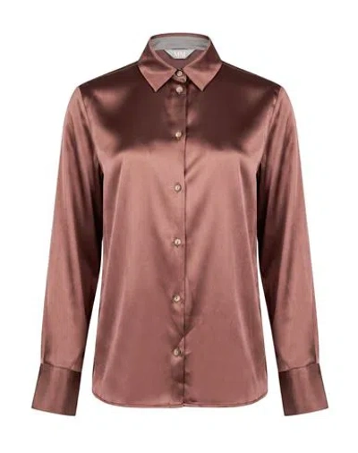 Max Mara Woman Shirt Chocolate Brown Size 8 Silk, Elastane