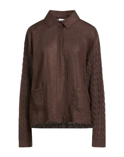 Max Mara Woman Shirt Dark Brown Size M Linen