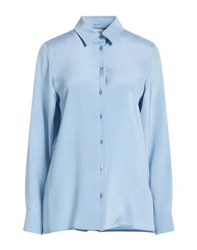 Max Mara Woman Shirt Sky Blue Size 6 Silk, Elastane