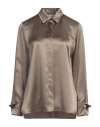 Max Mara Woman Shirt Taupe Size 14 Silk In Grey