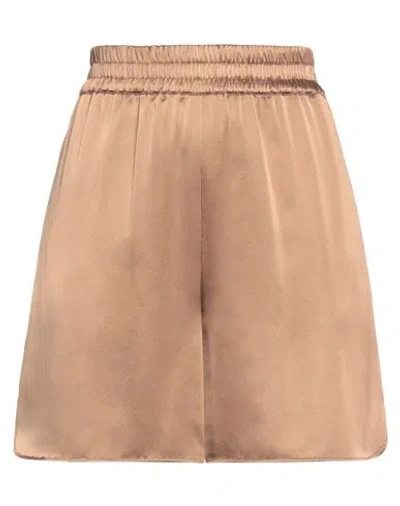 Max Mara Woman Shorts & Bermuda Shorts Light Brown Size 12 Silk