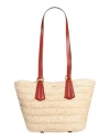 Max Mara Braided Straw Panierm Tote Bag With Double Handle In Beige