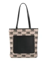 Max Mara All-over Logo Print Leather-trim Tote In Beige