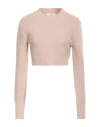 Max Mara Cropped Crew Neck Sweater With Ribbed Cuffs In Pink