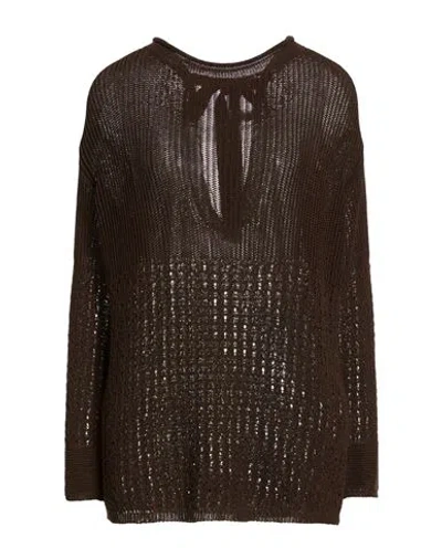 Max Mara Woman Sweater Dark Brown Size Xs Cotton, Polyamide In Silver