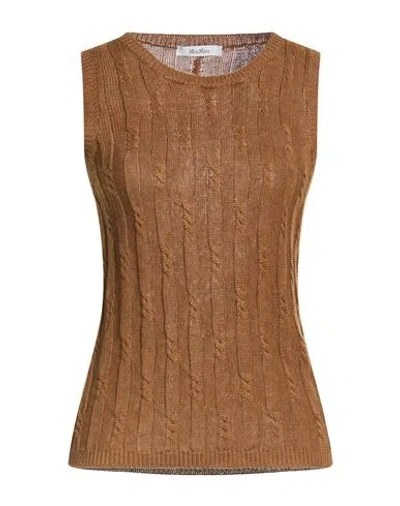 Max Mara Woman Sweater Light Brown Size M Linen