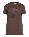 Max Mara Woman T-shirt Dark Brown Size L Cotton
