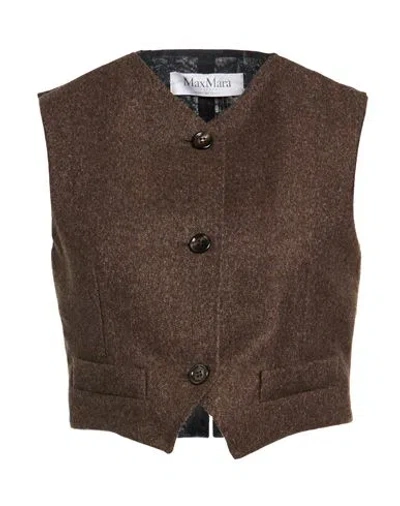 Max Mara Woman Tailored Vest Brown Size 6 Virgin Wool