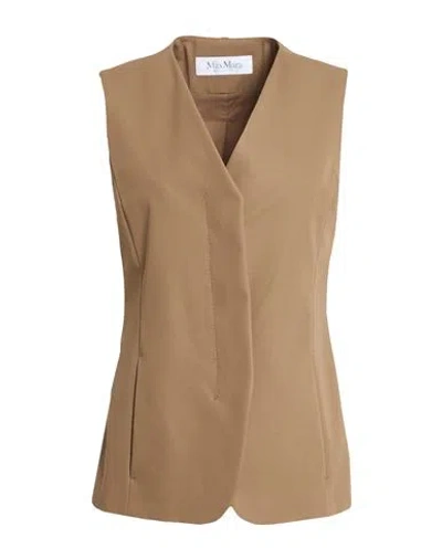 Max Mara Woman Tailored Vest Khaki Size 2 Cotton In Beige