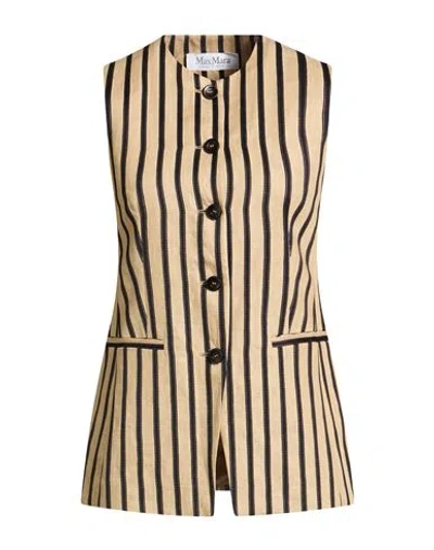 Max Mara Woman Tailored Vest Sand Size 10 Linen, Cotton, Viscose In Neutral