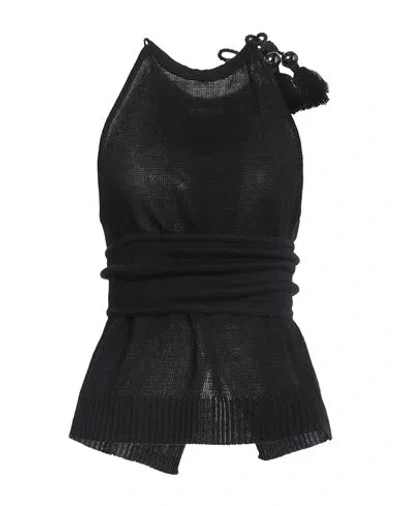Max Mara Woman Top Black Size L Linen