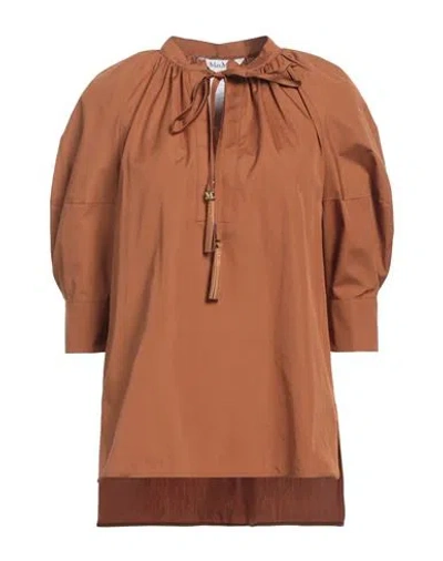 Max Mara Woman Top Camel Size 6 Cotton In Brown